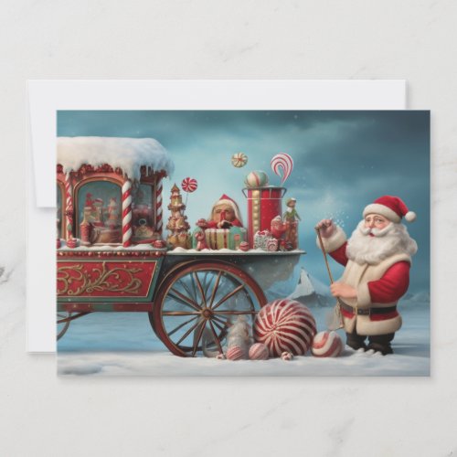 Whimsical Christmas Candy Cart 4  Holiday Card