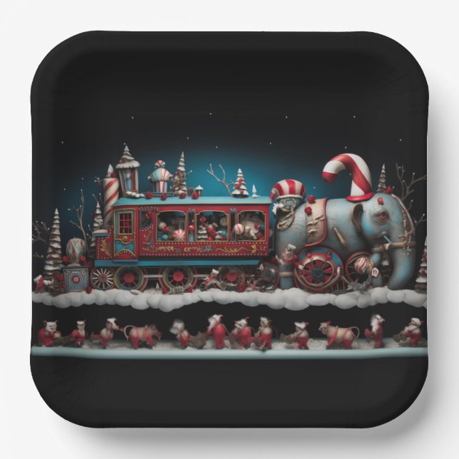 Whimsical Christmas Candy Train 1 Paper Plates (Front)