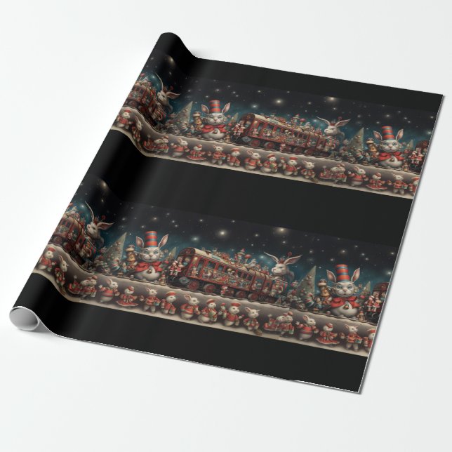Whimsical Christmas Candy Train 2  Wrapping Paper (Unrolled)