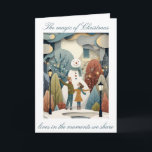 Whimsical Christmas card with cut paper design<br><div class="desc">Whimsical cut paper Christmas card of young lovers building a snowman in a snowy city park.</div>