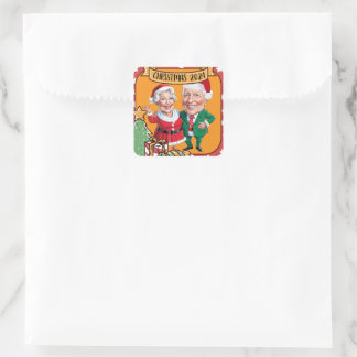 Whimsical Christmas caricature Design with Gifts a Square Sticker