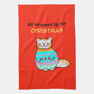 Whimsical Christmas Cat Holiday Cheer Kitchen Towel