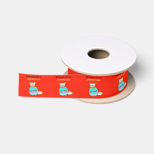 Whimsical Christmas Cat Holiday Cheer Satin Ribbon