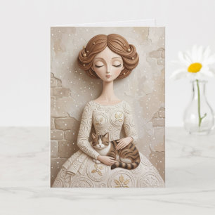 Whimsical Christmas Cat Winter Maiden Art Card