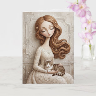 Whimsical Christmas Cat Winter Maiden Art Card