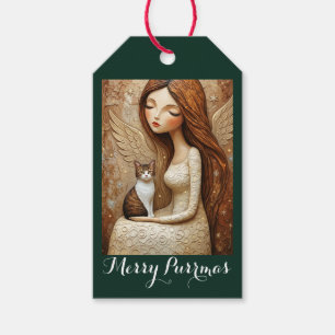 Whimsical Christmas Cat Winter Maiden Art Tag