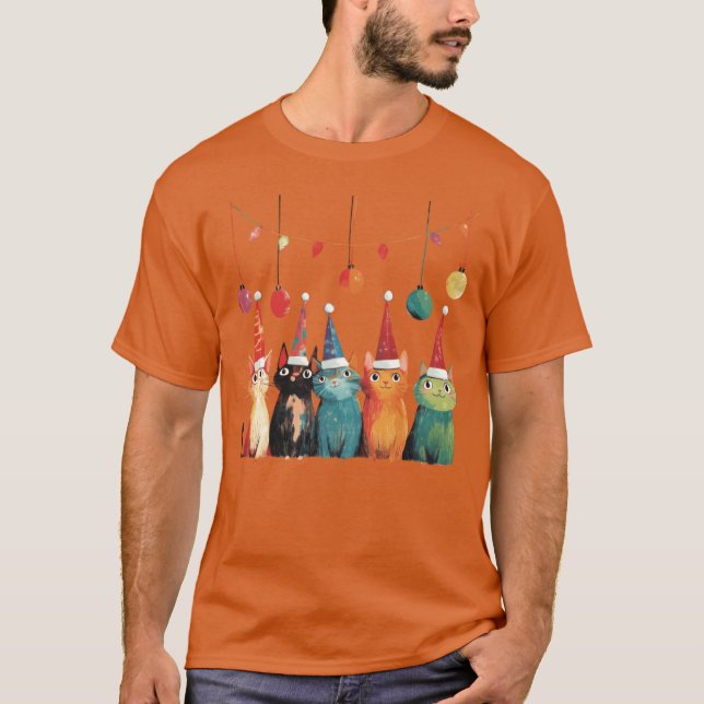 Whimsical Christmas Cats family T-Shirt (Front)