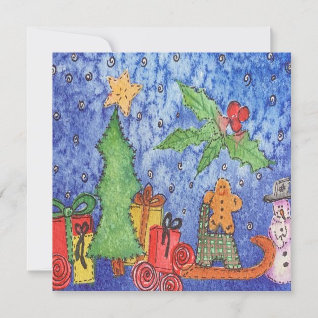 Whimsical Christmas Cheer Watercolor Painting Card (Front)