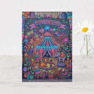 Whimsical Christmas Circus Holiday Card Vintage