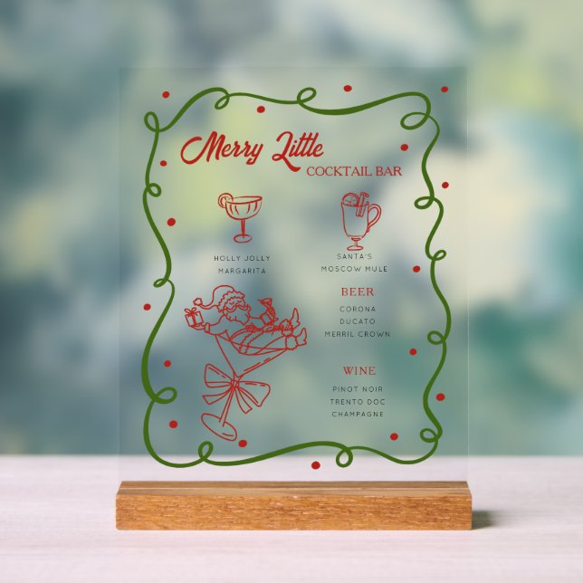Whimsical Christmas cocktails list Acrylic Sign (Neutral)