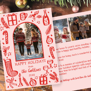 Whimsical Christmas Cute Custom Arch 3 PHOTO Holiday Card