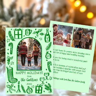 Whimsical Christmas Cute Custom Arch 3 PHOTO Holiday Card