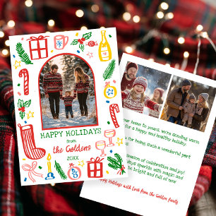 Whimsical Christmas Cute Custom Arch 3 PHOTO Holiday Card