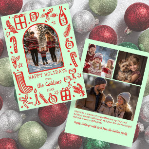Whimsical Christmas Cute Custom Arch 4 PHOTO Holiday Card