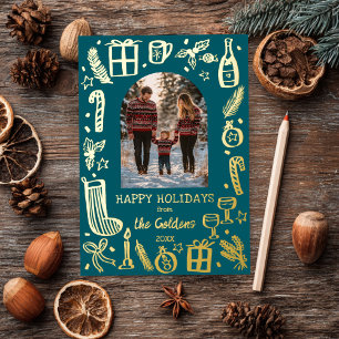 Whimsical Christmas Cute Custom PHOTO GOLD Foil Holiday Card