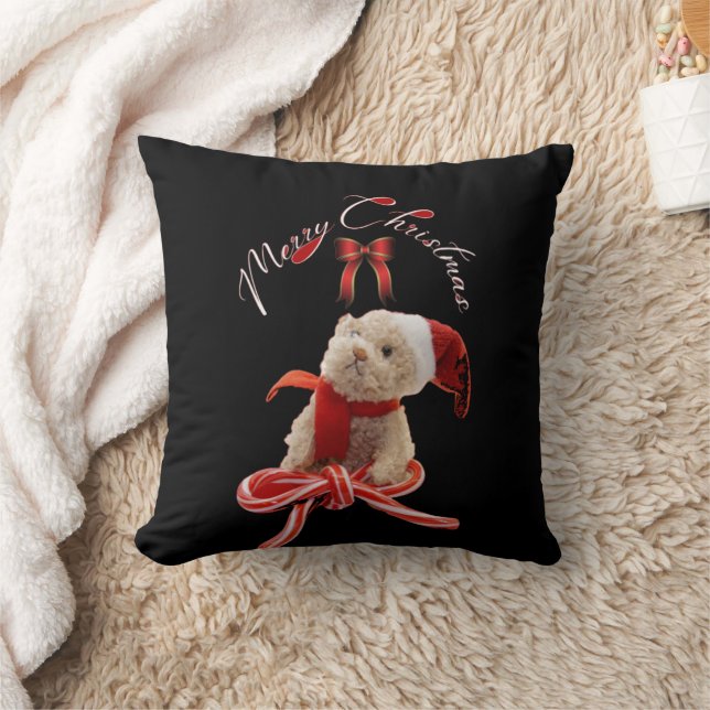 Whimsical Christmas Cute Teddy Bear Throw Pillow (Blanket)