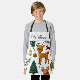 Whimsical Christmas Deer   Custom Name Kids Apron