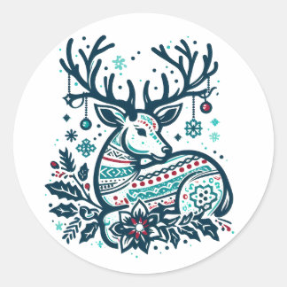 Whimsical Christmas Deer Vector Clipart - Festive Classic Round Sticker