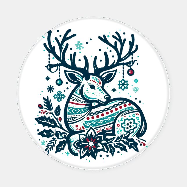 Whimsical Christmas Deer Vector Clipart - Festive Coaster Set (Single)