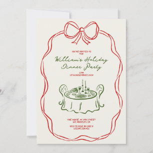 Whimsical Christmas Dinner Party Green and Red Holiday Card