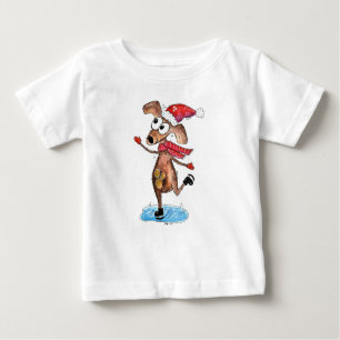 Whimsical Christmas Dog on Ice Skates Baby T-Shirt