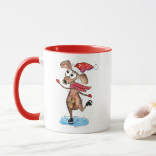 Whimsical Christmas Dog on Ice Skates Mug