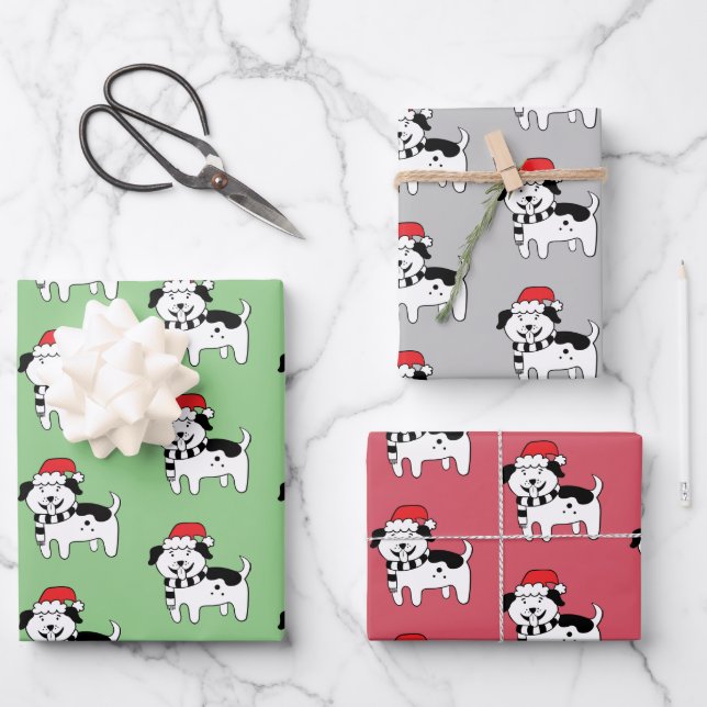 Whimsical Christmas Dogs Wrapping Paper Sheets (Front)