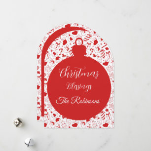 Whimsical Christmas Doodle Art Ornament Silhouette Holiday Card