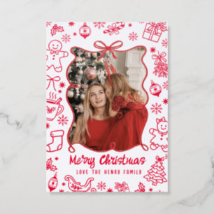 Whimsical Christmas Doodle Photo Card
