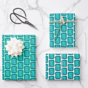Whimsical Christmas Doves Grid Cute Bright Holiday Wrapping Paper Sheets