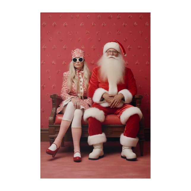 Whimsical Christmas Duo: Santa and Mrs. Claus Acrylic Print (Front)