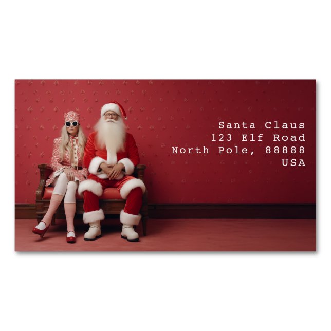 Whimsical Christmas Duo: Santa and Mrs. Claus Business Card Magnet (Front)