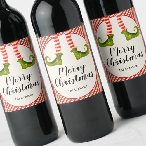 Whimsical Christmas Elf Holiday Wine Label