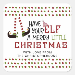 Whimsical Christmas Elf Legs Merry Christmas Square Sticker