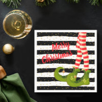 Whimsical Christmas Elf Legs on Stripes