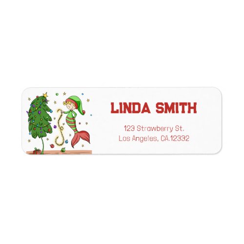 Whimsical Christmas Elf Mermaid Return Address Label