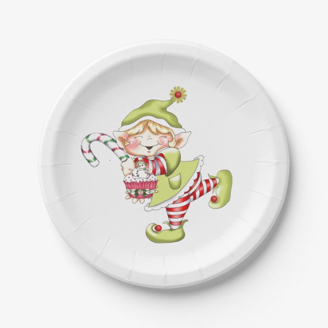 Whimsical Christmas Elf Paper Plates (Front)