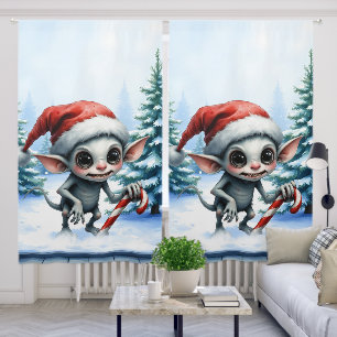 Whimsical Christmas Elf with Candy Cane. Blackout Curtains