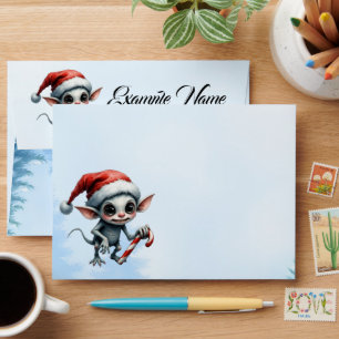 Whimsical Christmas Elf with Candy Cane. Envelope