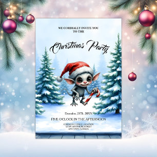 Whimsical Christmas Elf with Candy Cane. Invitation
