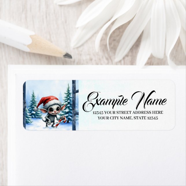 Whimsical Christmas Elf with Candy Cane. Label (Insitu)