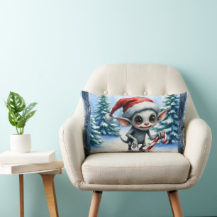 Whimsical Christmas Elf with Candy Cane.  Lumbar Pillow