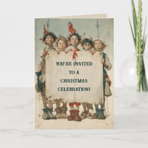 Whimsical Christmas Elves Peeking Over Sign Card