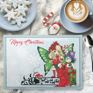 Whimsical Christmas Fairy Holiday Gifts Blue Cloth Placemat