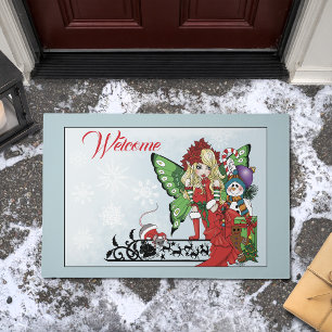 Whimsical Christmas Fairy Holiday Gifts Blue Doormat