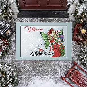 Whimsical Christmas Fairy Holiday Gifts Blue Doormat