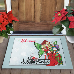 Whimsical Christmas Fairy Holiday Gifts Blue Doormat