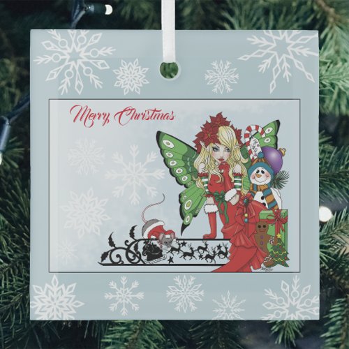 Whimsical Christmas Fairy Holiday Gifts Blue Glass Ornament