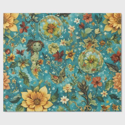 Whimsical Christmas Floral Fantasy Pattern – Festi Wrapping Paper