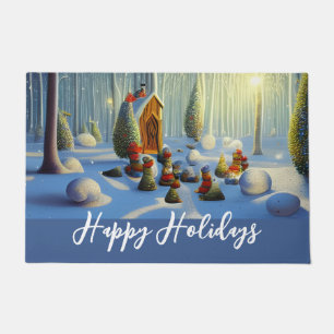 Whimsical Christmas Forest Scene Doormat